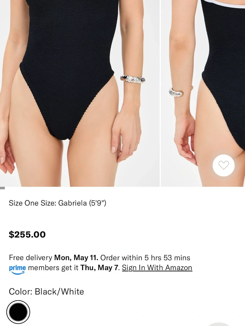 Hunza G Black Textured One-Piece Swimsuit with White Trim - Picture 4 of 7